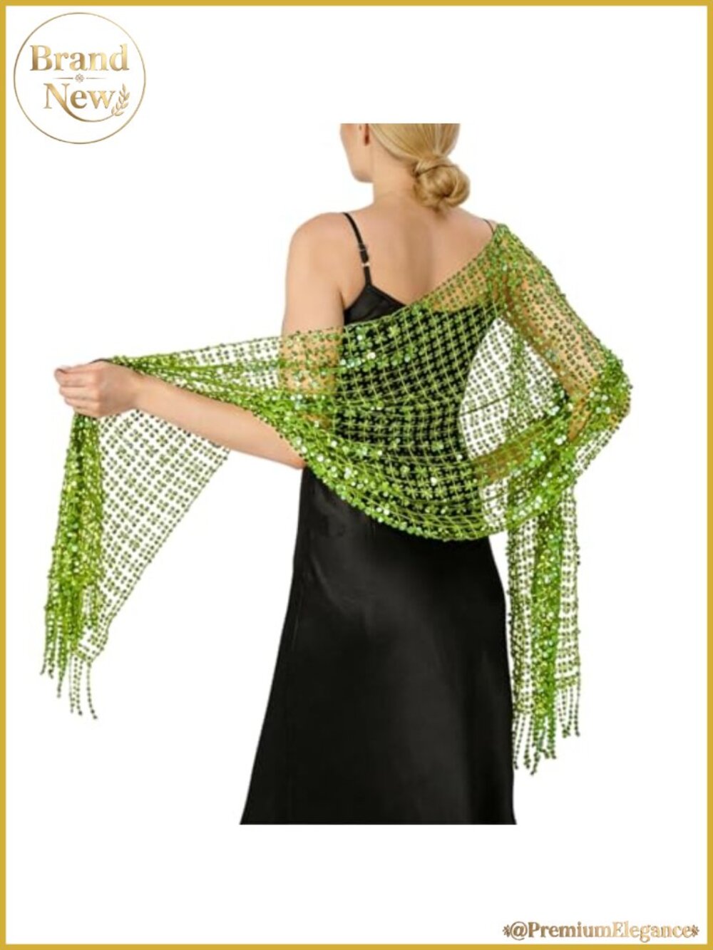 Sequin Mesh Shawl Fringe Wrap for Evening Wedding Prom Party